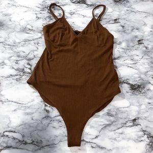 Brown ribbed body suit